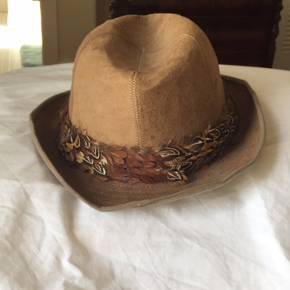 VTG leather hat with feathers - Picture 5 of 8